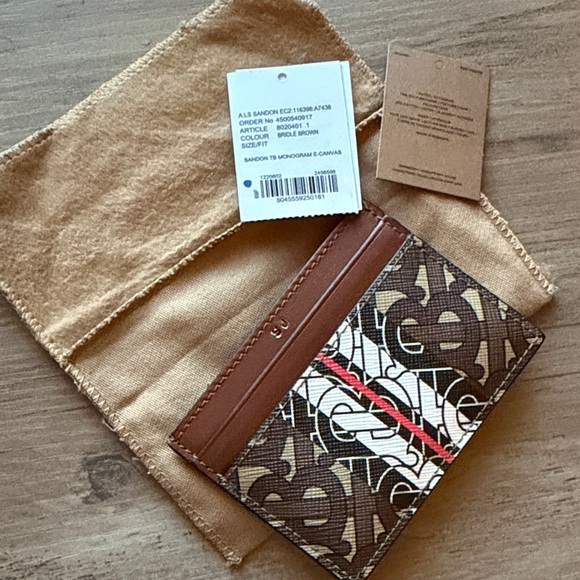 NWT Burberry Sandon TB Monogram E-canvas card case. Initials SJ stamped